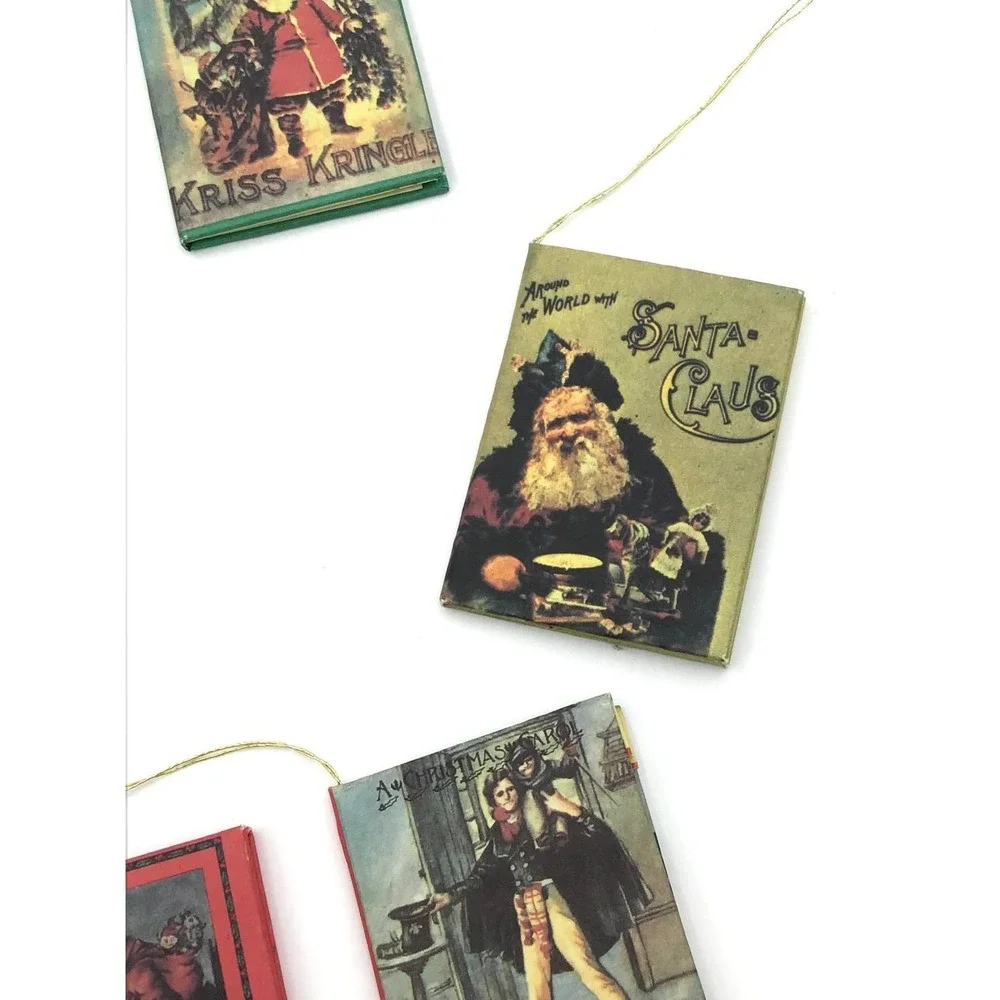 Vintage Miniature Book Christmas Ornaments Set 6 Victorian Santa Christmas Carol